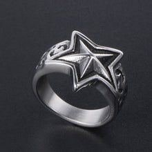 Load image into Gallery viewer, GUNGNEER Wicca Pentagram Five Point Star Pattern Twisted Ring Stainless Steel Punk Jewelry Set