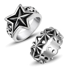 Load image into Gallery viewer, GUNGNEER Wicca Pentagram Five Point Star Pattern Twisted Ring Stainless Steel Punk Jewelry Set