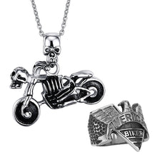 Load image into Gallery viewer, GUNGNEER Eagle Biker Motorcycle Stainless Steel Skull Necklace Ring Jewelry Accessories Set Men