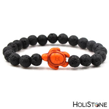 Load image into Gallery viewer, HoliStone Lava Stone with Sea Turtle Beaded Lucky Charm Bracelet for Women and Men ? Yoga Meditation Healing Balancing Energy Bracelet