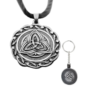 GUNGNEER Celtic Triquetra Trinity Knot Pendant Necklace Infinity Key Chain Jewelry Set Men Women