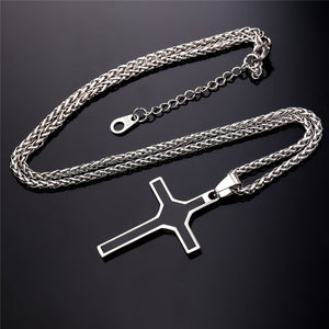 GUNGNEER Stainless Steel Cross Christian Necklace Leather Bracelet Jewelry Set for Men Women