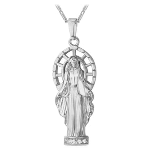 GUNGNEER Religious Mother Virgin Mary Pendant Necklace Stainless Steel Jewelry Men Women