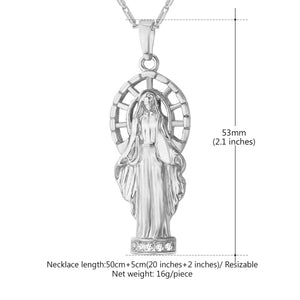 GUNGNEER Religious Mother Virgin Mary Pendant Necklace Stainless Steel Jewelry Men Women