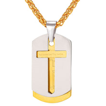Load image into Gallery viewer, GUNGNEER Men Christian Necklace Dog Tag Bible Cross Link Chain Bracelet Jewelry Accessory Set