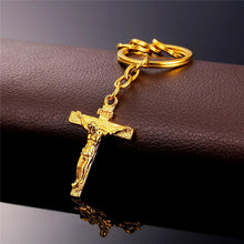 Load image into Gallery viewer, GUNGNEER Stainless Steel Shield Christian Necklace Cross Jesus Key Chain Jewelry Accessory Set