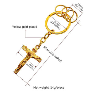 GUNGNEER Stainless Steel Shield Christian Necklace Cross Jesus Key Chain Jewelry Accessory Set