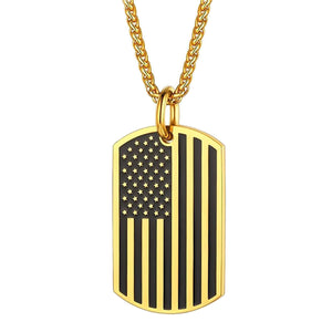 GUNGNEER Men Women US National American Flag Dog Tag Pendant Charm Necklace Stainless Steel