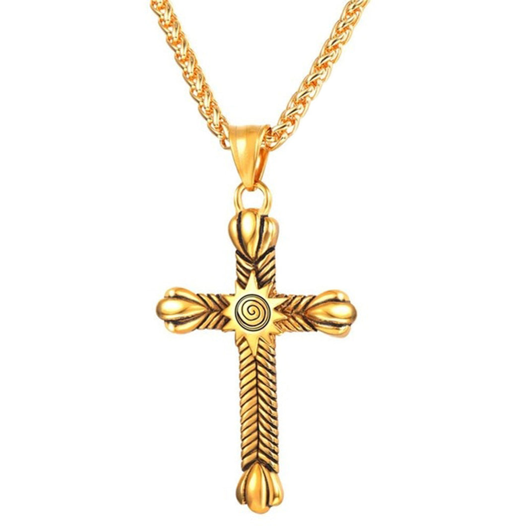 GUNGNEER Christian Necklace Cross Sun Sola Pendant Jewelry Accessory Outfit For Men Women