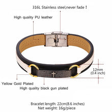 Load image into Gallery viewer, GUNGNEER Men Stainless Steel Christian Jesus Cross Necklace Bible Leather Bracelet Jewelry Set