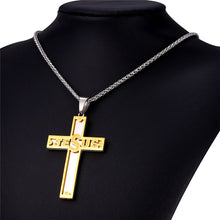 Load image into Gallery viewer, GUNGNEER Christian Necklace Stainless Steel Cross Jesus Pendant Chain Jewelry For Men Women
