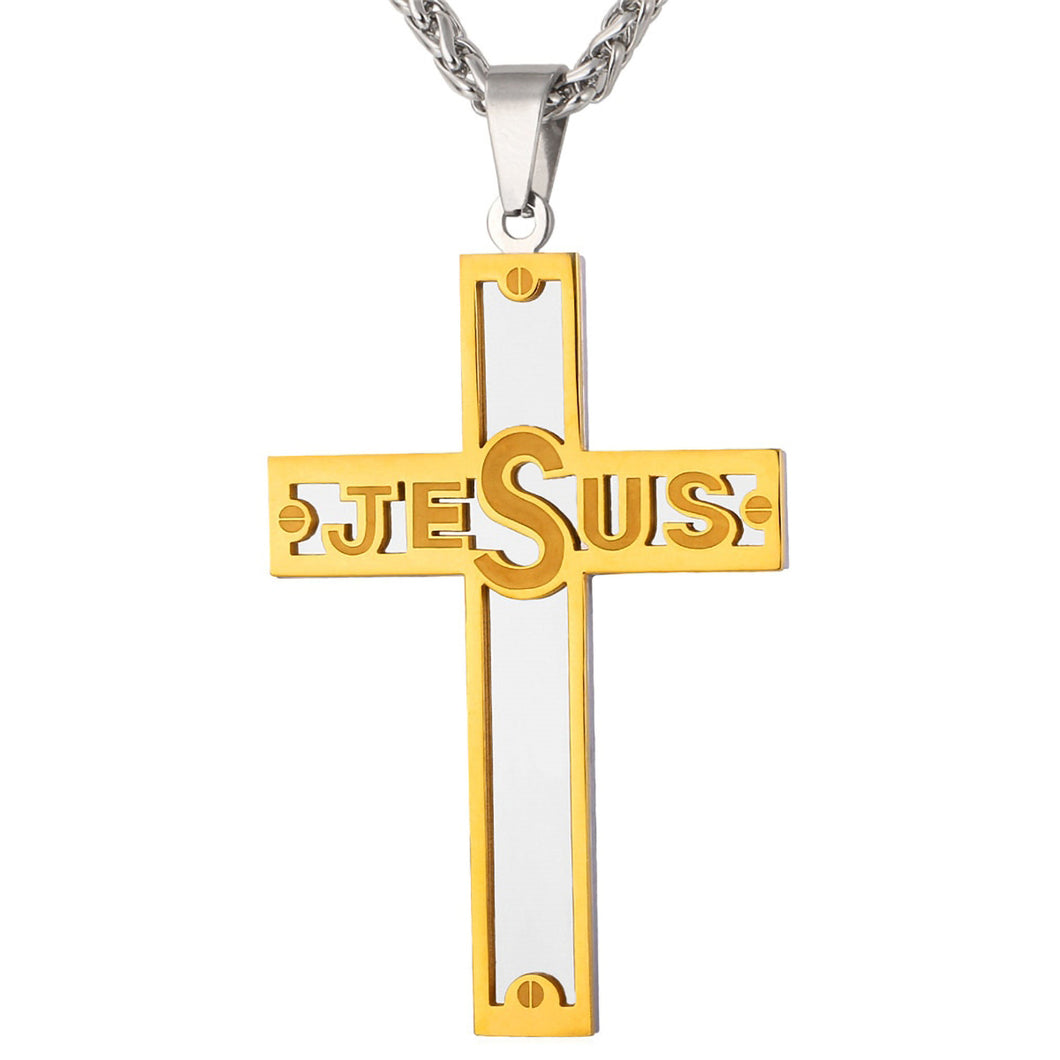 GUNGNEER Christian Necklace Stainless Steel Cross Jesus Pendant Chain Jewelry For Men Women