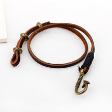 Load image into Gallery viewer, GUNGNEER Fish Hook Leather Bracelet National Wind Necklace Lucky Amulet Jewelry Accessory Set