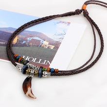 Load image into Gallery viewer, GUNGNEER Fish Hook Leather Bracelet National Wind Necklace Lucky Amulet Jewelry Accessory Set