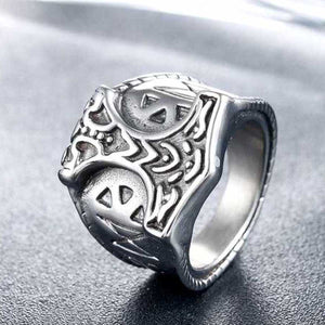 GUNGNEER 2 PCS Stainless Steel Norse Viking Mjolnir Thor Hammer Celtics Ring Jewelry Set