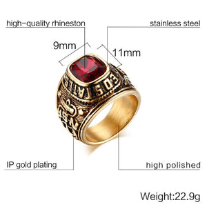 GUNGNEER Army Navy Seal Ring Stainless Steel Military Jewelry Accessory Gift For Men