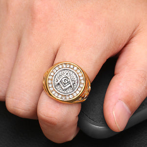 GUNGNEER Men's Freemason Ring Multi-size Free Mason Signet Ring Stainless Steel