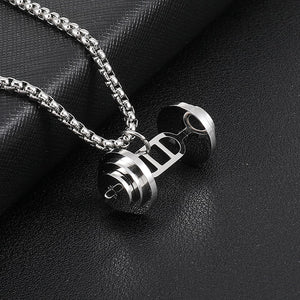 GUNGNEER Stainless Steel Body Gym Barbell Pendant Necklace Fitness Workout Jewelry Men Women