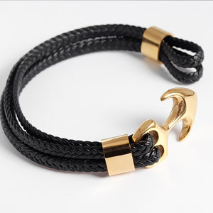 GUNGNEER Anchor Bracelet Leather United State Military Nautical Jewelry Gift For Men Women