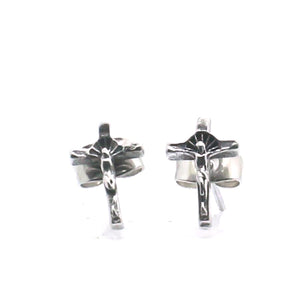 GUNGNEER Stainless Steel Christian Cross Ring Jesus Christ Studs Earrings Jewelry Accessory Set