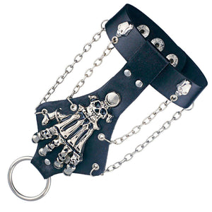 GUNGNEER Punk Rock Gothic Skeleton Skull Hand Glove Bangle Leather Bracelet Halloween Jewelry