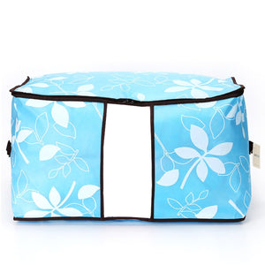 2TRIDENTS Flowers Printed Quilts Storage Bag Closet, Shelves for Clothes, Pillow, Blankets (Blue, XL)
