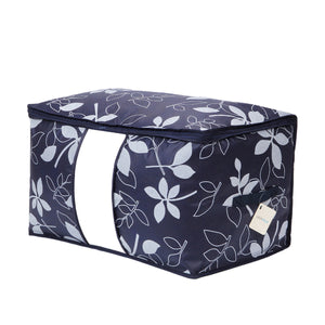 2TRIDENTS Flowers Printed Quilts Storage Bag Closet, Shelves for Clothes, Pillow, Blankets (Blue, XL)