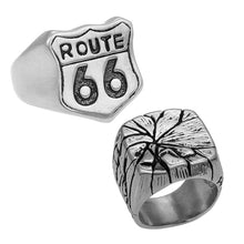 Load image into Gallery viewer, GUNGNEER 2 Pcs Stainless Steel Biker Road Route 66 Signet Ring Jewelry Accessory Set Men Women