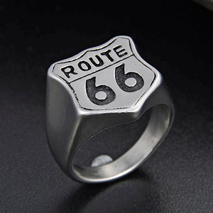 GUNGNEER 2 Pcs Stainless Steel Biker Road Route 66 Signet Ring Jewelry Accessory Set Men Women