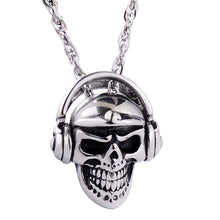 Load image into Gallery viewer, GUNGNEER Skull Headphone Skeleton Pendant Necklace Stainless Steel Gothic Punk Biker Jewelry