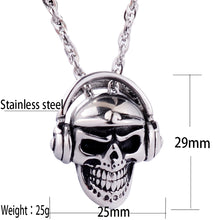 Load image into Gallery viewer, GUNGNEER Skull Headphone Skeleton Pendant Necklace Stainless Steel Gothic Punk Biker Jewelry