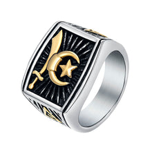 Load image into Gallery viewer, GUNGNEER Star Moon Muslim Ring Stainless Steel Quran Islamic Jewelry Accessory For Men