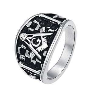 GUNGNEER Stainless Steel Masonic Ring All Seeing Eye Pendant Necklace Jewelry Set
