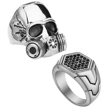 Load image into Gallery viewer, GUNGNEER 2 Pcs Skull Gothic Punk Alien Skull Gas Mask Signet Ring Stainless Steel Jewelry Set