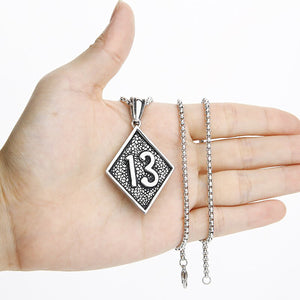 GUNGNEER Vintage Lucky Number 13 Pendant Necklace Ring Stainless Steel Punk Biker Jewelry Set