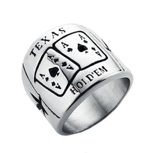Load image into Gallery viewer, GUNGNEER Stainless Steel Texas Hold&#39;em Ace of Spade Signet Ring Casino Gambling Jewelry Men