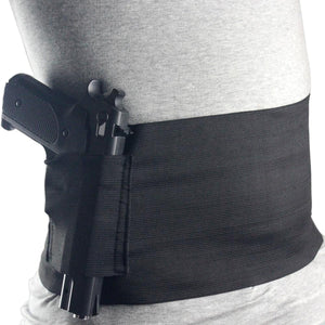 2TRIDENTS Simple Belly Band Holster Belt for Concealed Carry Black Beathable Comfortable Secure Fit with Velcro (Black)