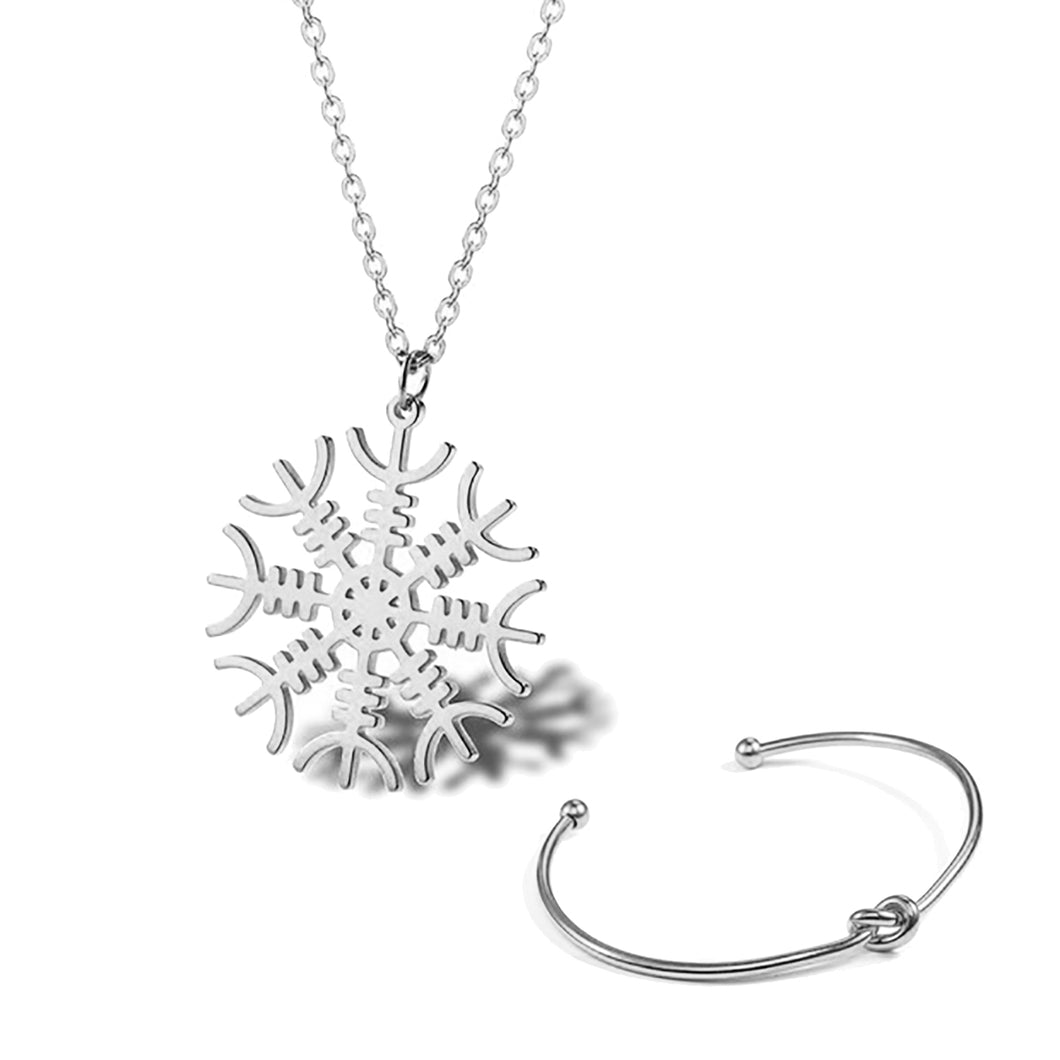 GUNGNEER Helm of Awe Aegishjalmur Stainless Steel Pendant Necklace with Bangle Jewelry Gift Set