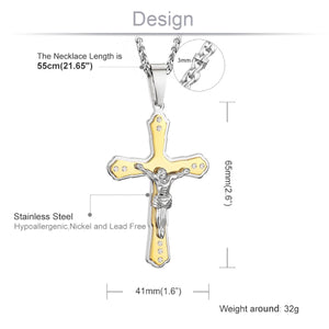 GUNGNEER Christ Cross Necklace Stainless Steel Christian Jewelry Accessory For Men Women