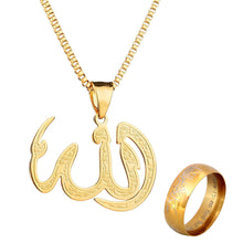 Load image into Gallery viewer, GUNGNEER Islamic Arabic Aqeeq Allah Necklace Allah Ring Stainless Steel Jewelry Set Men Women