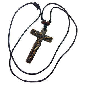 GUNGNEER Leather Cross Christ Necklace Christian Chain Jewelry Accessory Gift For Men Women