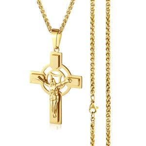 GUNGNEER Jesus Necklace Stainless Steel Cross Pendant Jewelry Accessory For Men Women