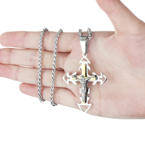 GUNGNEER Cross Necklace Christian Pendant Pray Jewelry Accessory Outfit For Men Women