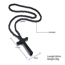 Load image into Gallery viewer, GUNGNEER Stainless Steel Christian Cross Ring Jesus Wooden Beads Necklace Jewelry Set Gift Men
