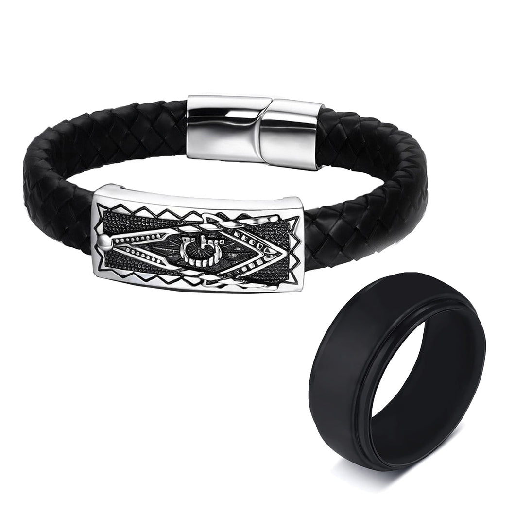 GUNGNEER Freemasons Bracelet Affordable Silicone Rubber Ring For Men Jewelry Set
