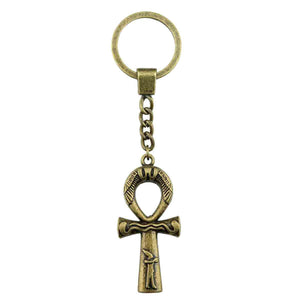 GUNGNEER Egypt Ankh Cross Pendant Leather Chain Necklace Keychain Souvenir Jewelry Set Gift
