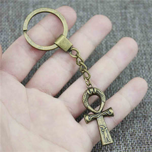GUNGNEER Egypt Ankh Cross Pendant Leather Chain Necklace Keychain Souvenir Jewelry Set Gift