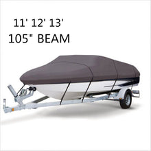 Load image into Gallery viewer, 2TRIDENTS Waterproof 210D Grey Boat Cover - 11 12 13 FT Beam 105 inch - Protection for Challenging Marine Environments