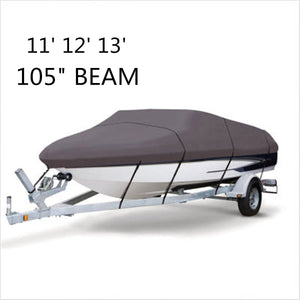 2TRIDENTS Waterproof 210D Grey Boat Cover - 11 12 13 FT Beam 105 inch - Protection for Challenging Marine Environments