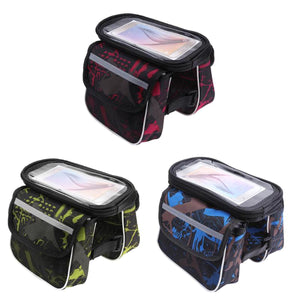 2TRIDENTS Double Pannier Bag Bicycle Top Tube Frame Bag Dual Pannier Bags Water Resistant with Detachable Phone Bag (Red)